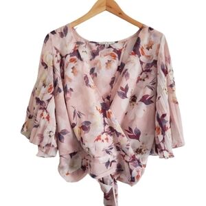 Haute Monde floral pleated sleeve wrap top